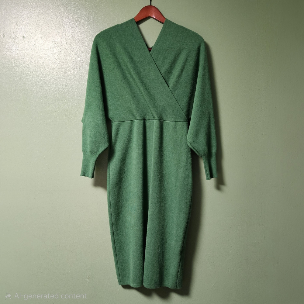 New York & Company Green Knit Dolman Wrap Sweater Midi‎ Dress